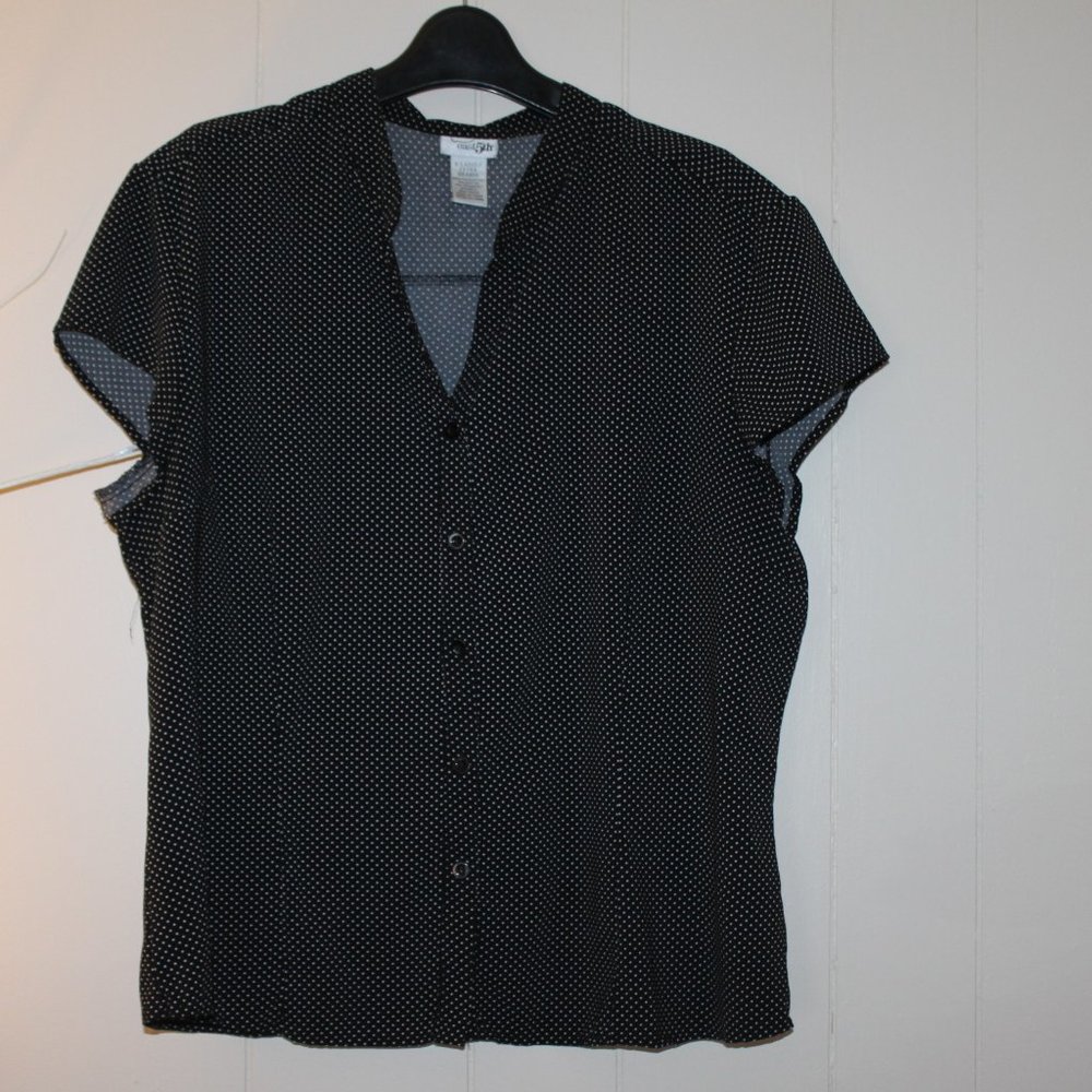 East 59th, Button down top, black with white dots. XL